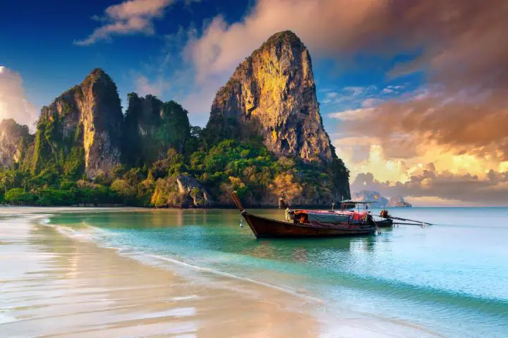 Railay beach at sunrise in Krabi, Thailand