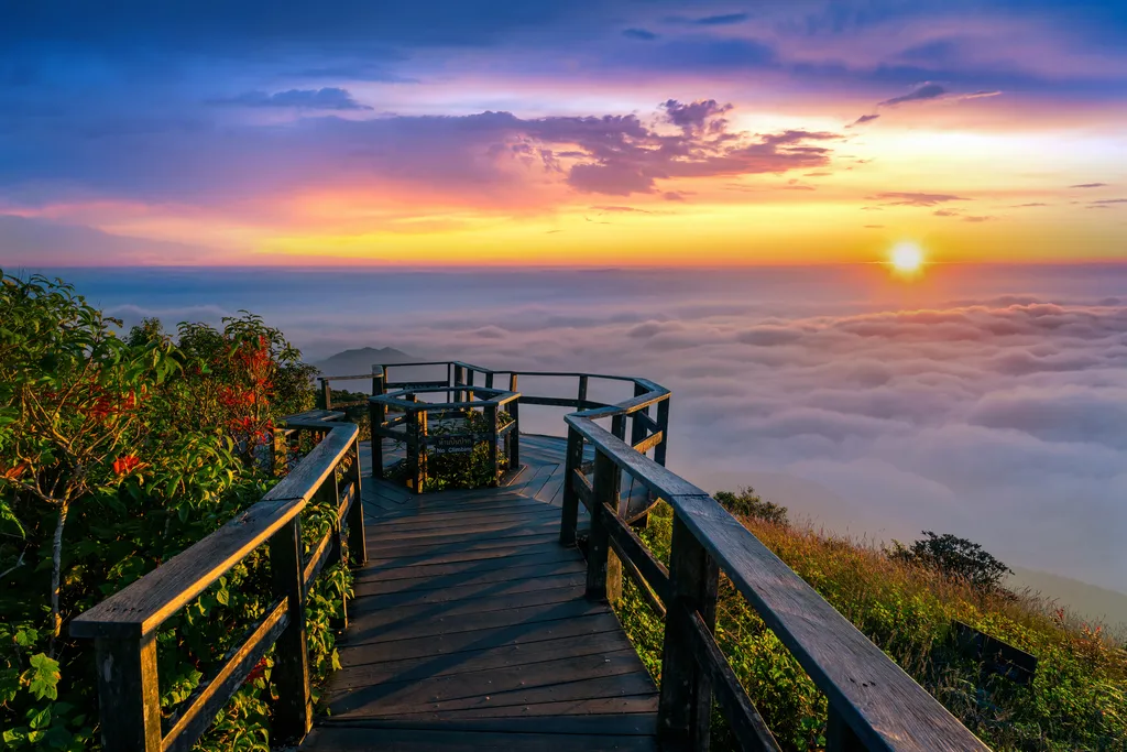 Beautiful sunset at Kew Mae Pan viewpoint in Doi inthanon, Chiang Mai, Thailand